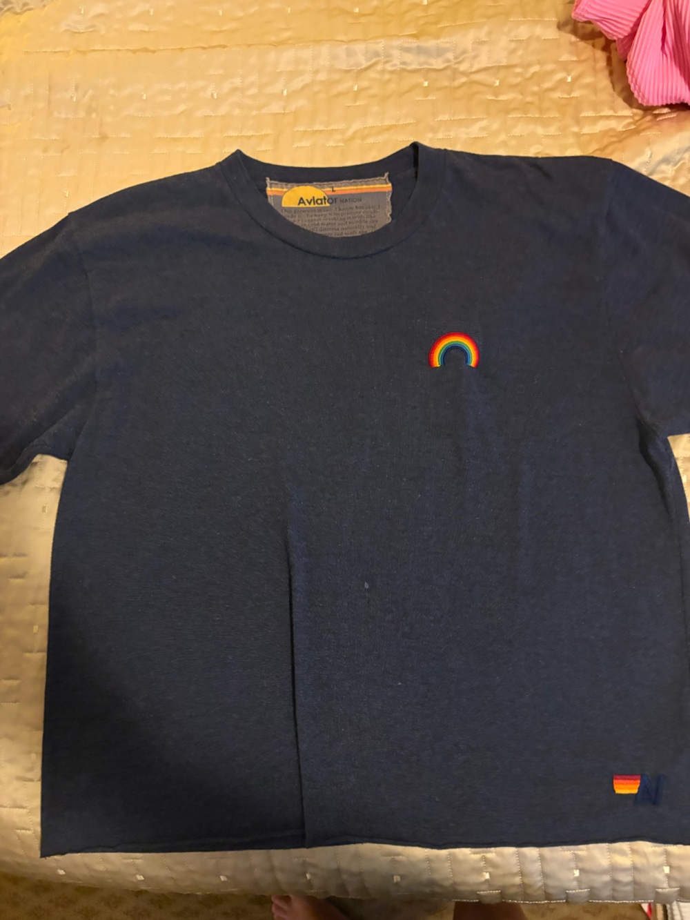 Aviator Nation Navy Tee with Yellow Label Accent